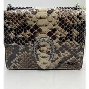 Marina Galanti Vera‎ Pelle Snake Print Leather Metal Chain Crossbody Bag Italy